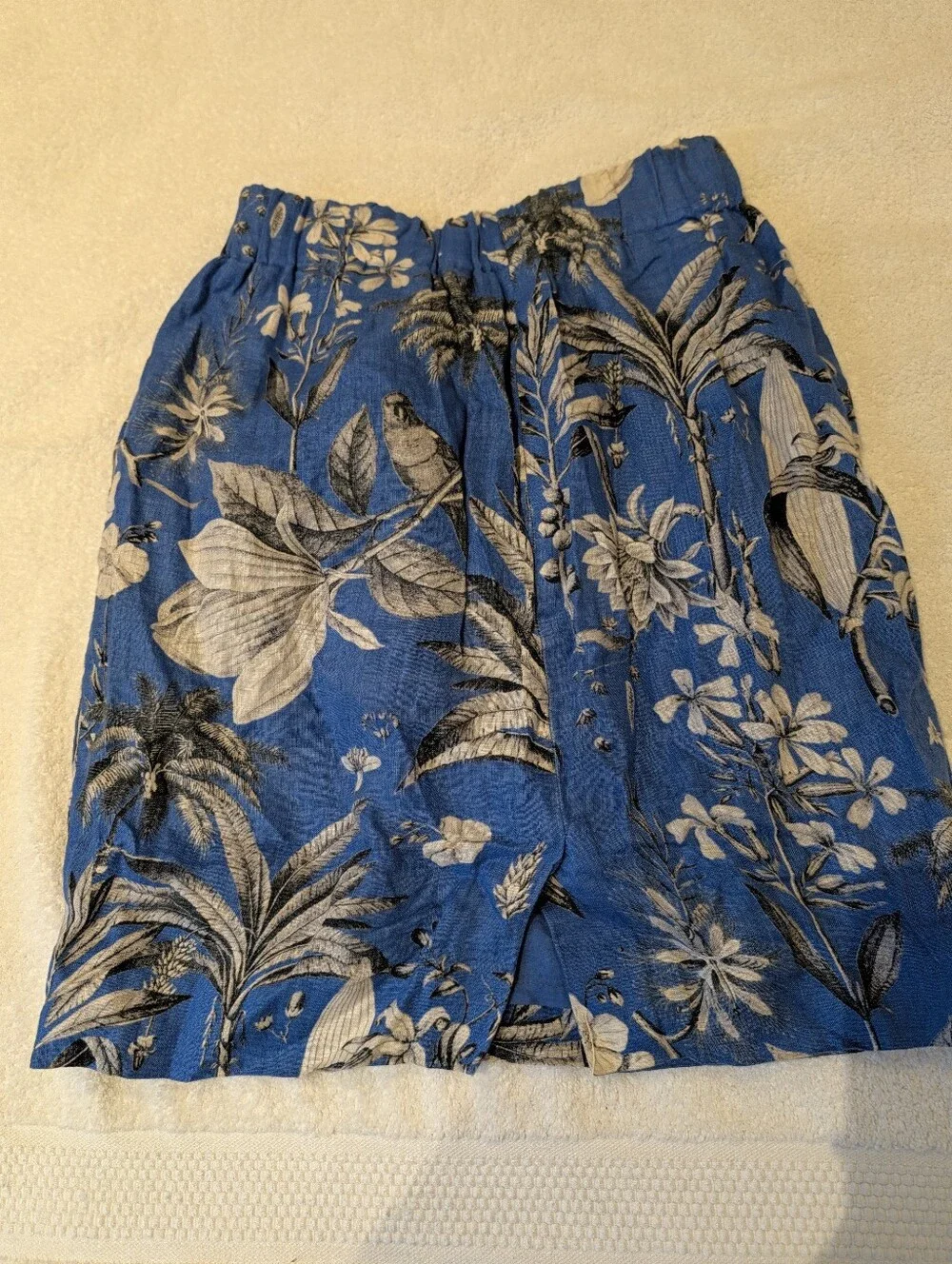 J.Crew Ratti Tropical Toile 100% Linen Pull On Skirt Blue Aviary XXS